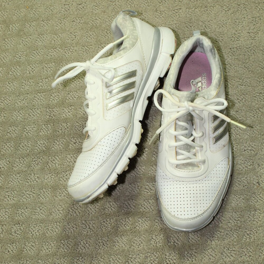 Adidas Womens Size 6.5 White Silver Lace Up Low Top Athletic Shoes EVN 791001